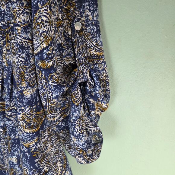 Zac & Rachel Woman Navy Blue Paisley Pintucked Long Sleeve Tunic Top Size 1X - Picture 5 of 7